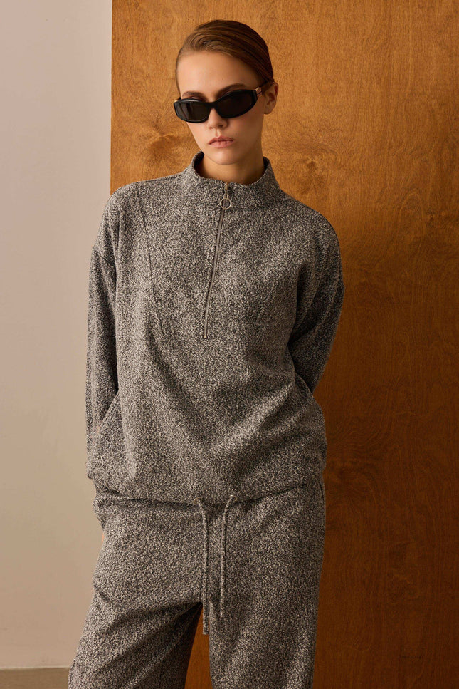 Gri Fermuarlı Sweatshirt