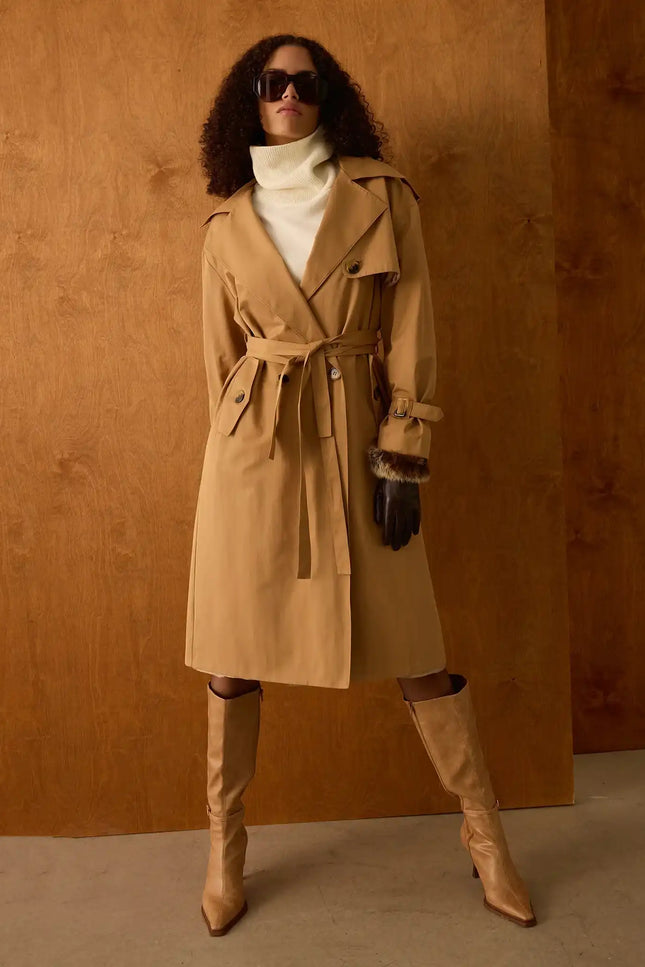 Camel Kuşaklı Trençkot