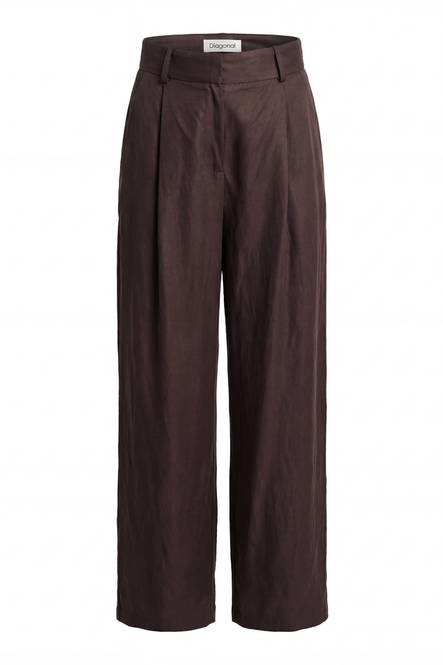 Yüksek Bel Pileli Pantolon Kahverengi
