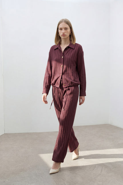 Beli Ayarlanabilir Geniş Paça Pantolon Bordo