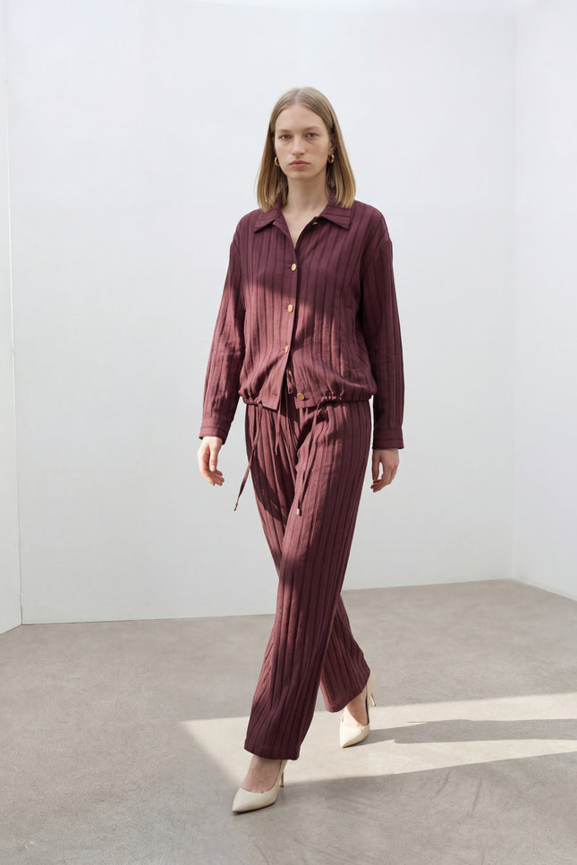 Beli Ayarlanabilir Geniş Paça Pantolon Bordo