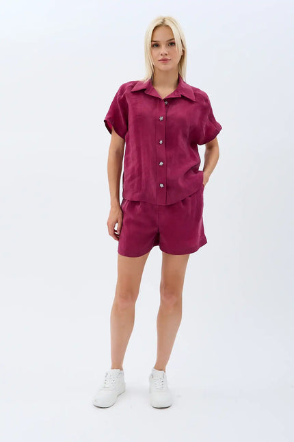 Cepli Düz Kesim Şort (Bordo)