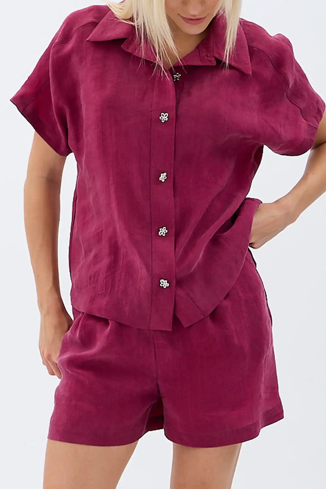 Cepli Düz Kesim Şort (Bordo)