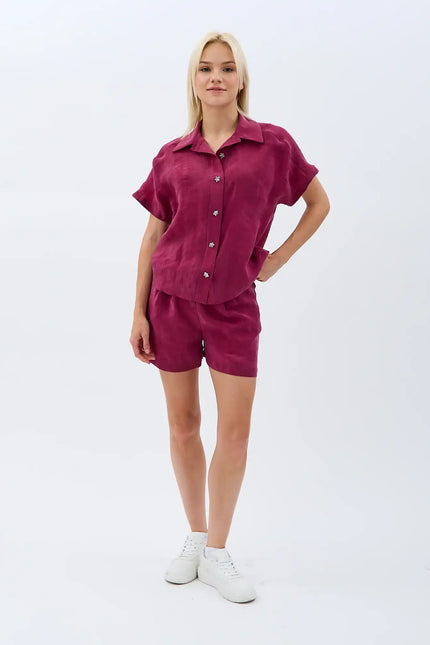 Cepli Düz Kesim Şort (Bordo)