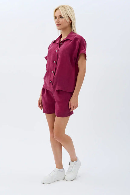 Cepli Düz Kesim Şort (Bordo)