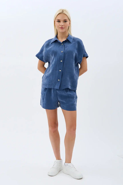Cepli Düz Kesim Şort (İndigo)