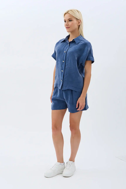 Cepli Düz Kesim Şort (İndigo)