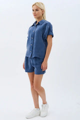 Cepli Düz Kesim Şort (İndigo)