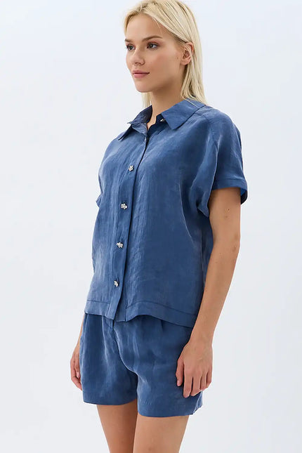 Tasarım Düğmeli Gömlek (İndigo)