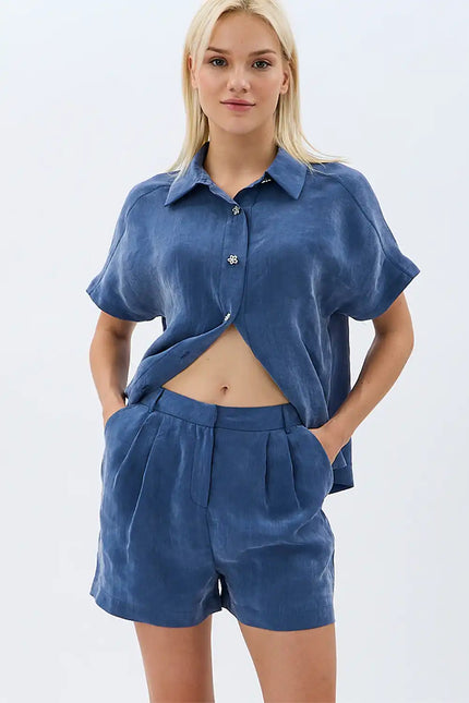 Cepli Düz Kesim Şort (İndigo)