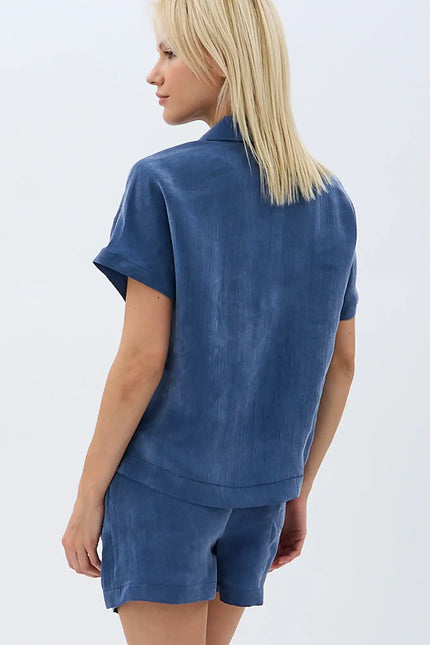 Cepli Düz Kesim Şort (İndigo)