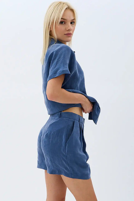 Cepli Düz Kesim Şort (İndigo)