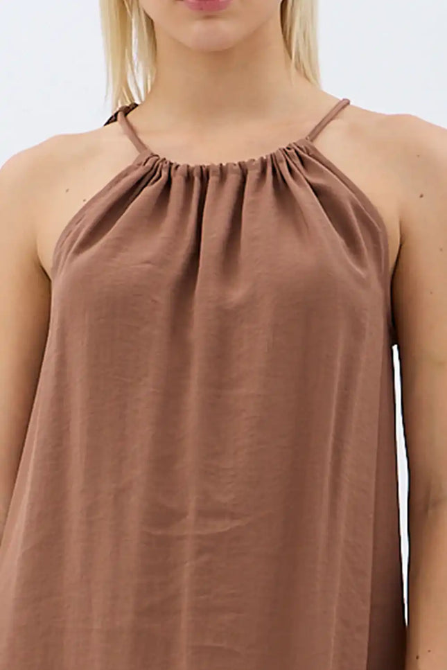 Boyundan Bağlamalı Maxi Elbise (Kahverengi)