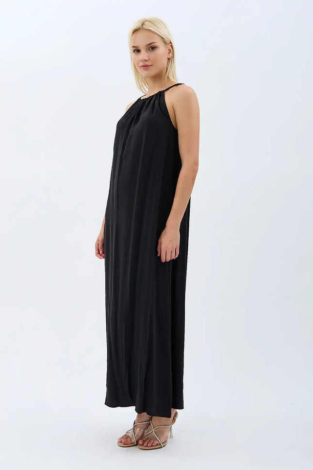 Boyundan Bağlamalı Maxi Elbise (Siyah)