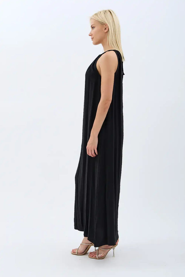 Boyundan Bağlamalı Maxi Elbise (Siyah)