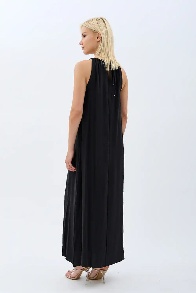 Boyundan Bağlamalı Maxi Elbise (Siyah)