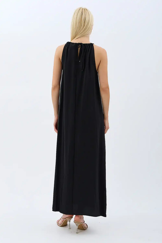 Boyundan Bağlamalı Maxi Elbise (Siyah)