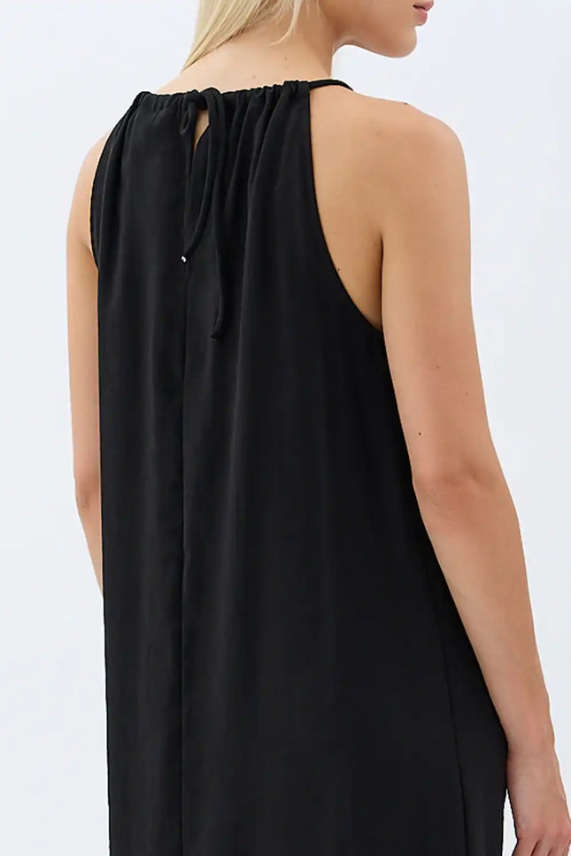 Boyundan Bağlamalı Maxi Elbise (Siyah)