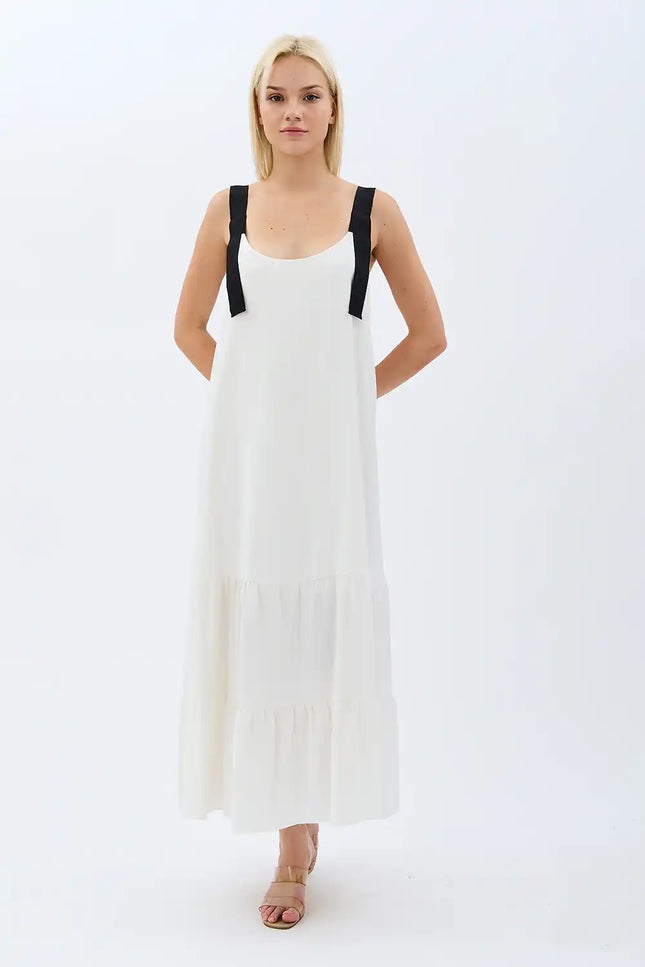 Askılı Maxi Boy Salaş Elbise (Ekru)