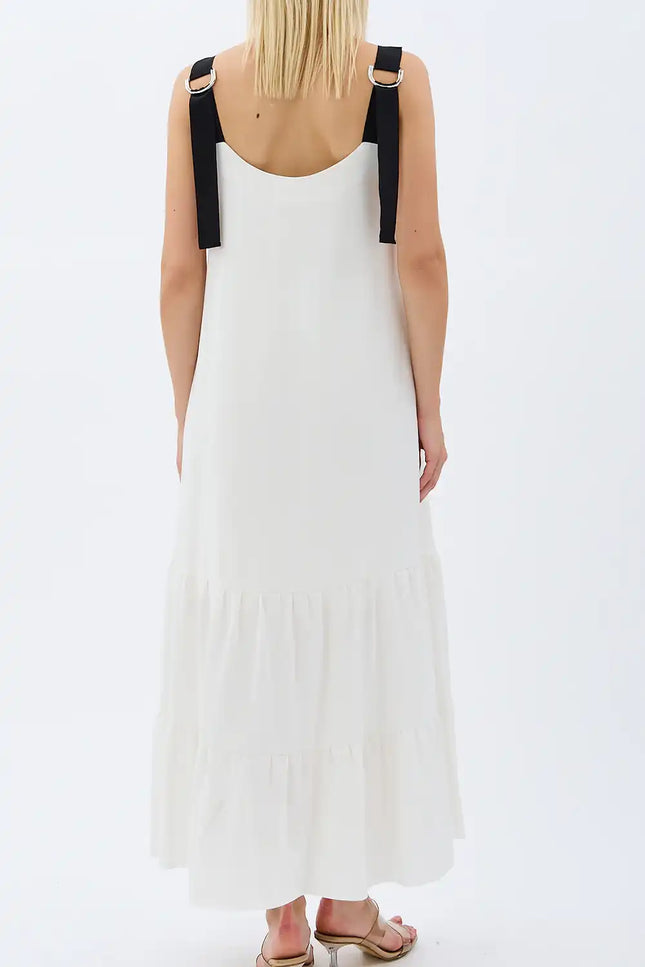 Askılı Maxi Boy Salaş Elbise (Ekru)