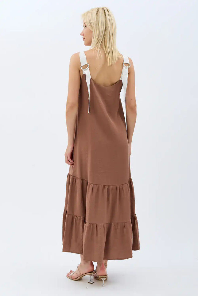 Askılı Maxi Boy Salaş Elbise (Kahverengi)