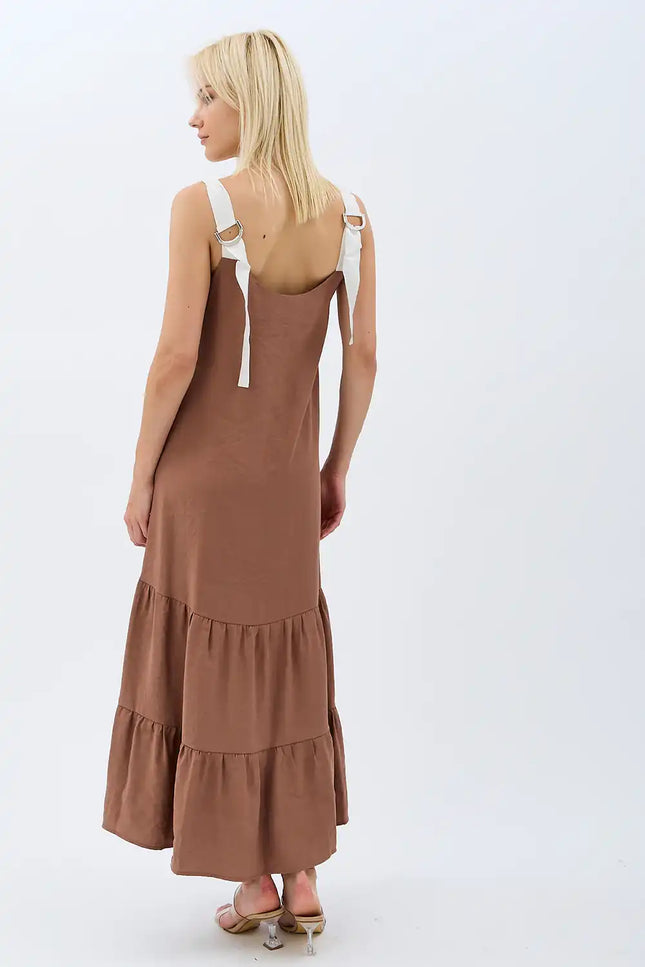 Askılı Maxi Boy Salaş Elbise (Kahverengi)