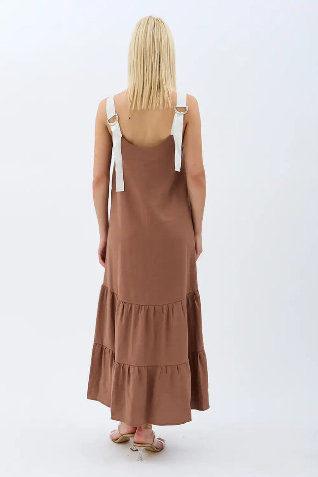 Askılı Maxi Boy Salaş Elbise (Kahverengi)