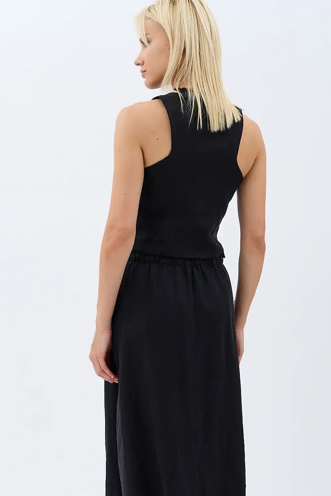 Saçaklı Keten Yelek (Siyah)