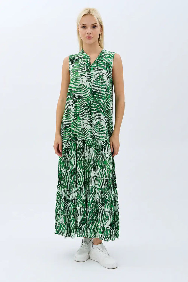 Desenli Maxi Boy Elbise (Yeşil)