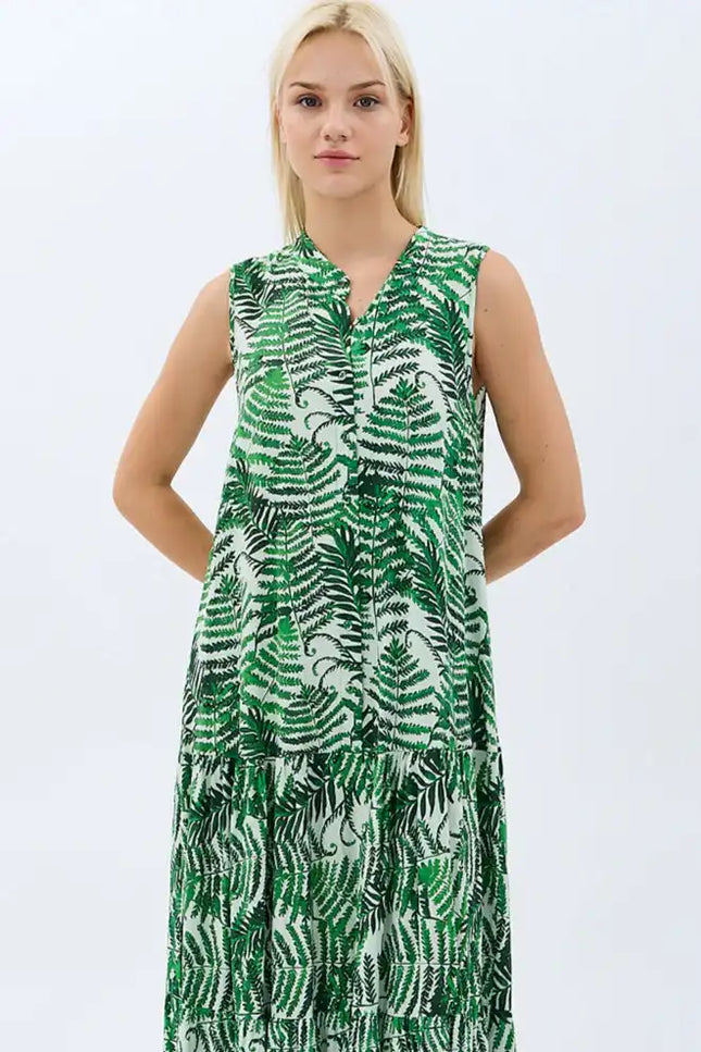 Desenli Maxi Boy Elbise (Yeşil)