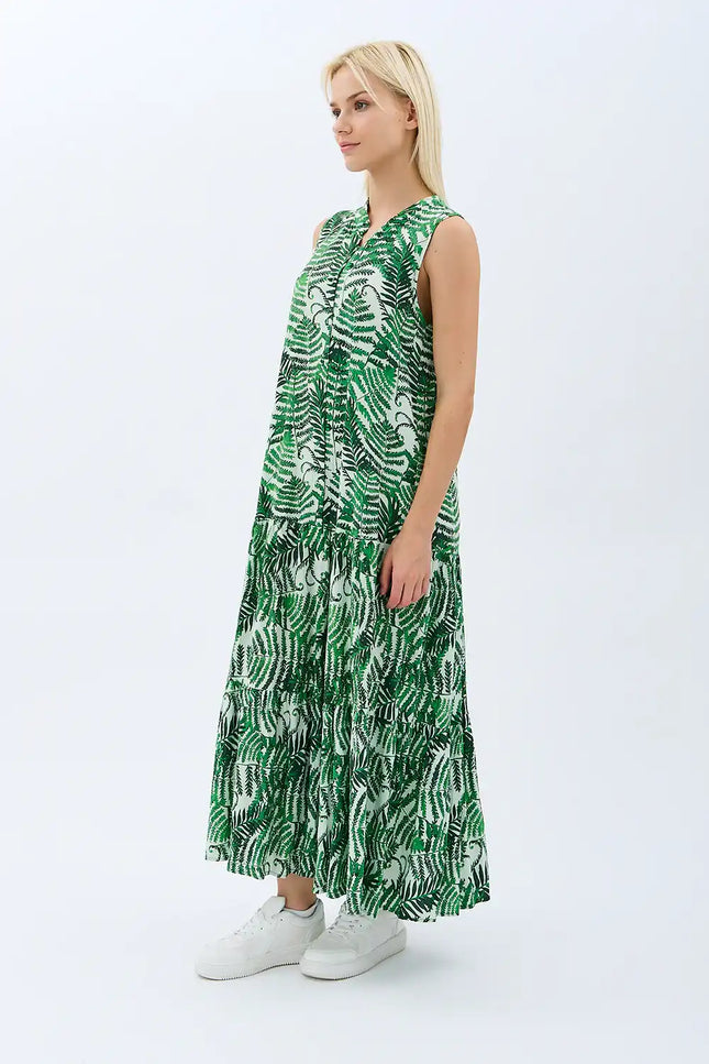 Desenli Maxi Boy Elbise (Yeşil)
