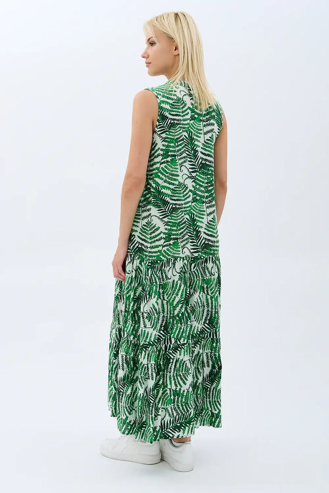Desenli Maxi Boy Elbise (Yeşil)