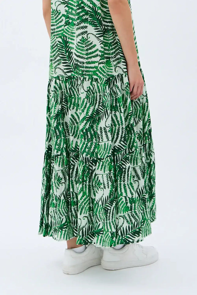 Desenli Maxi Boy Elbise (Yeşil)