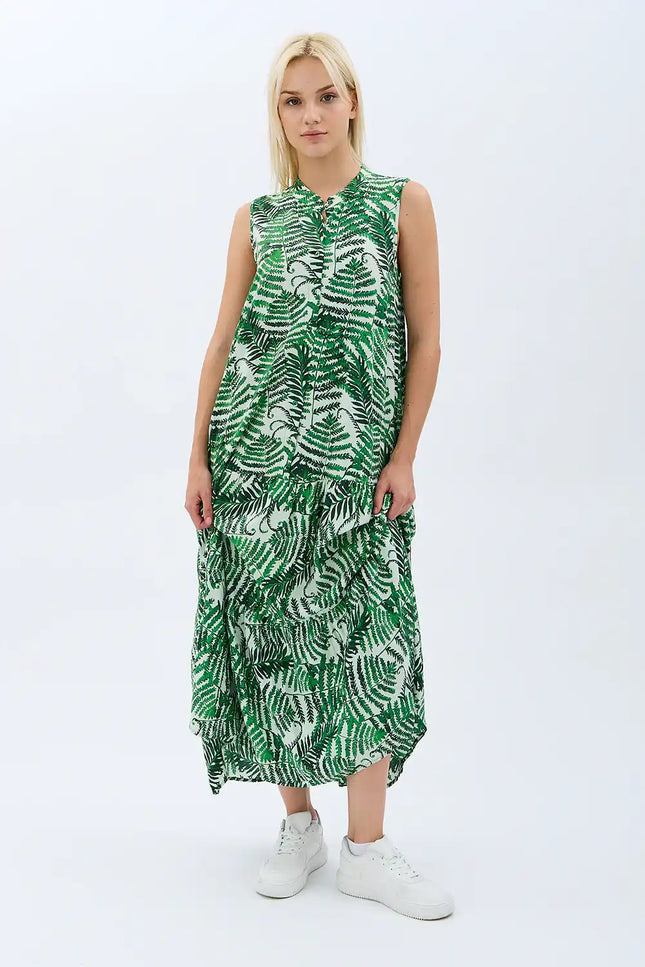 Desenli Maxi Boy Elbise (Yeşil)