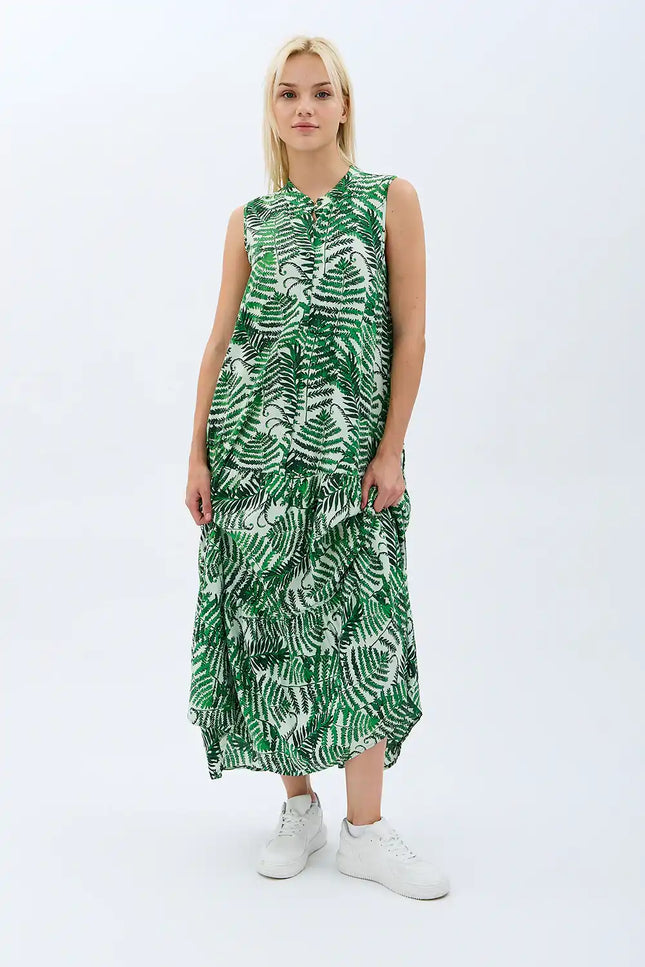 Desenli Maxi Boy Elbise (Yeşil)
