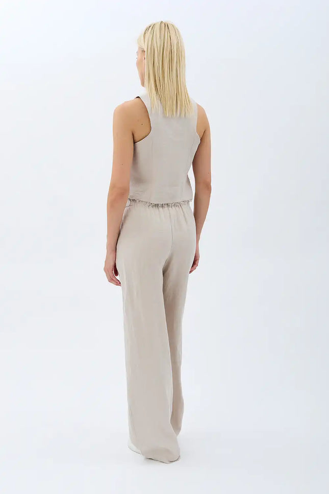 Tasarım Düğmeli Keten Yelek (Krem)