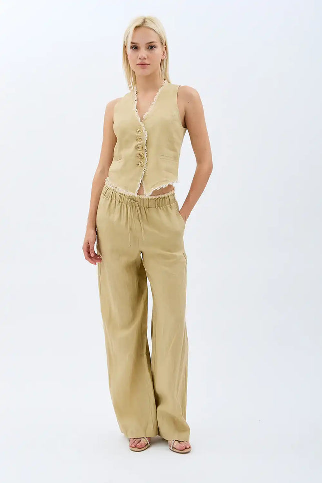 Saçaklı Keten Yelek (Bej)