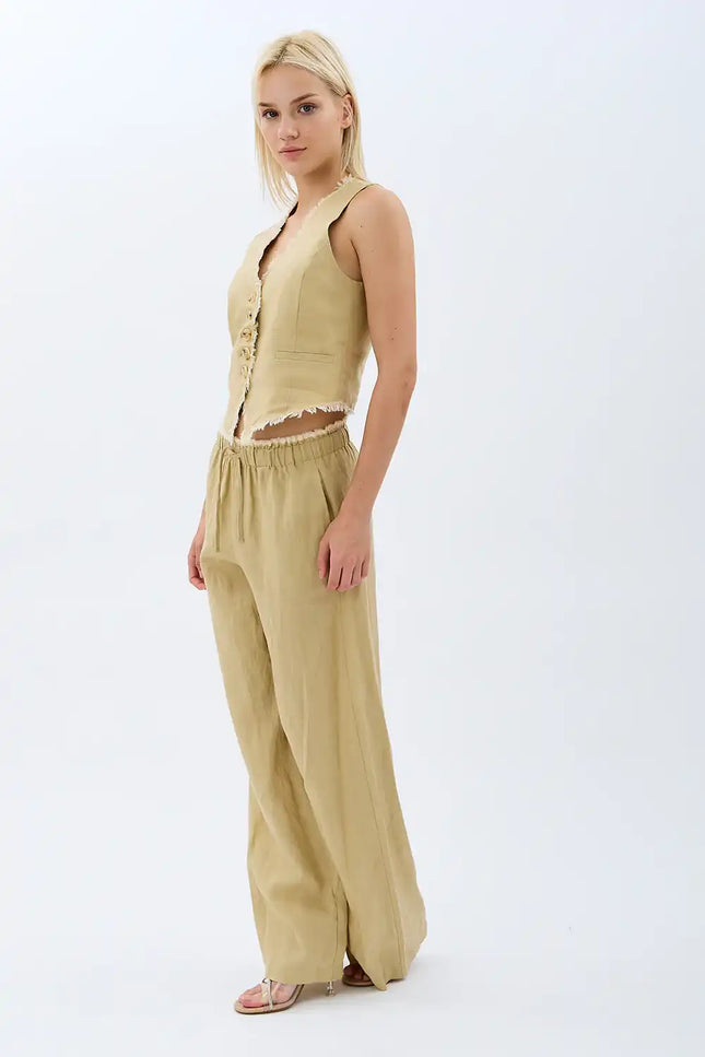 Saçaklı Keten Yelek (Bej)