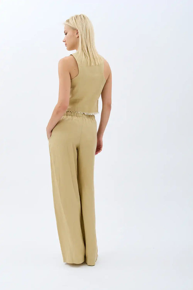 Saçaklı Keten Yelek (Bej)