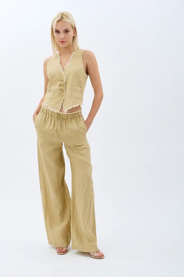 Saçaklı Keten Yelek (Bej)