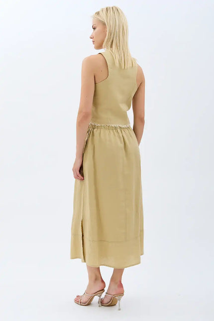 Saçak Detaylı Keten Etek (Bej)