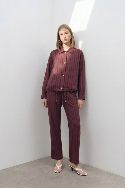 Beli Ayarlanabilir Geniş Paça Pantolon Bordo