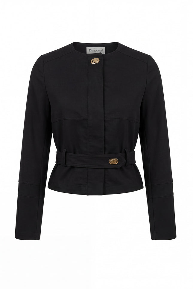 Kemerli Crop Ceket Siyah