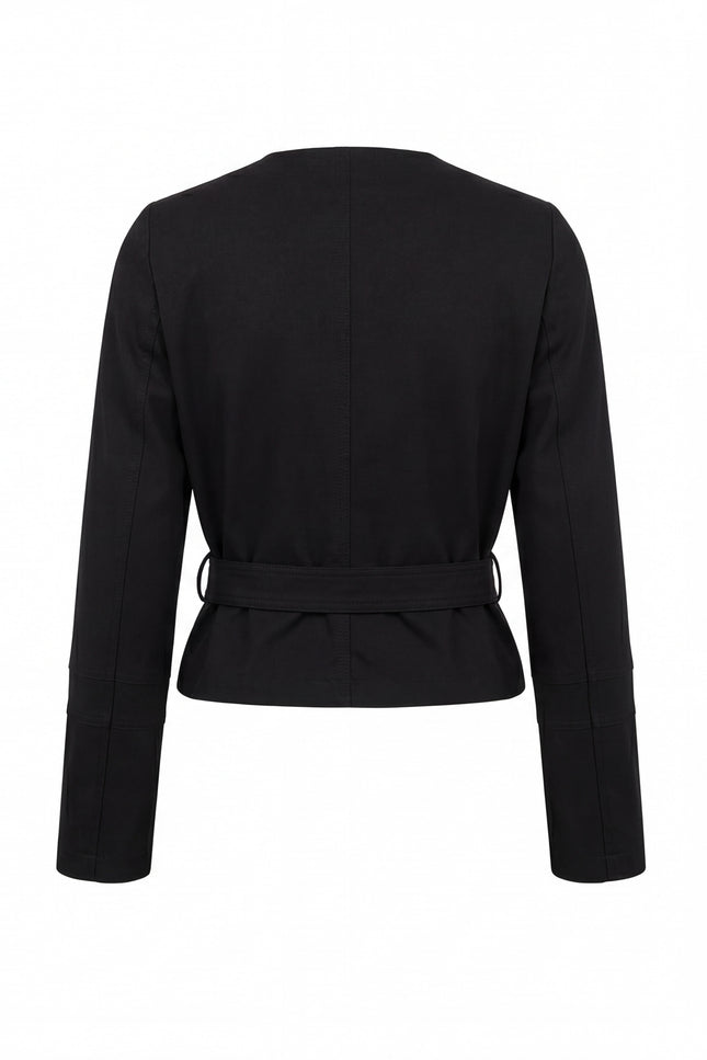 Kemerli Crop Ceket Siyah