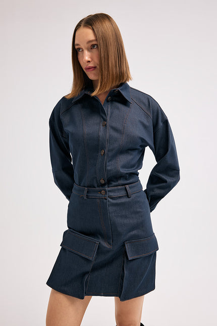 Denim Lacivert Etek