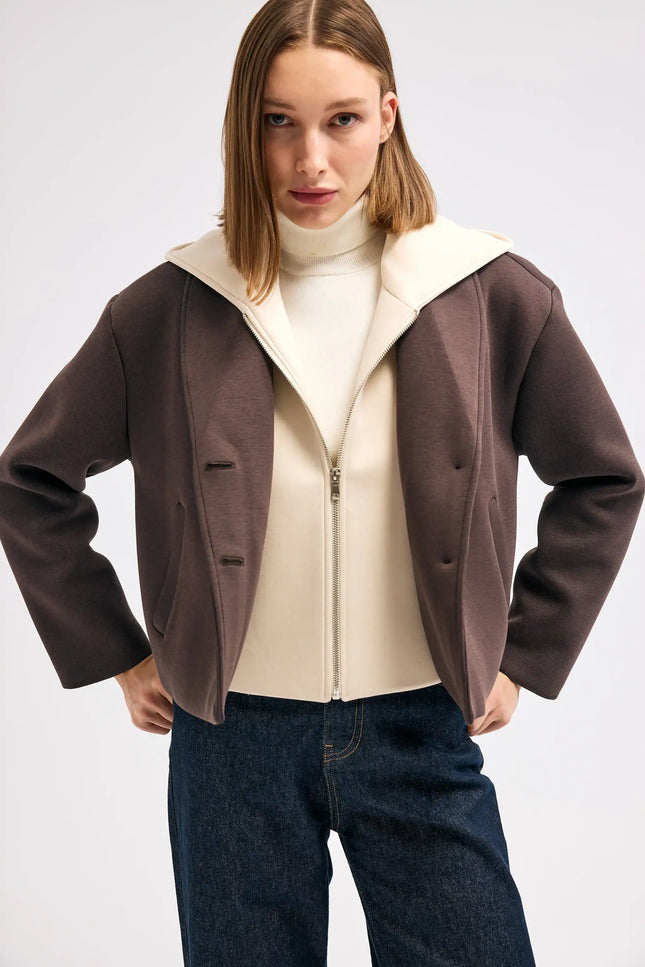 Kahverengi Kapüşonlu Ceket