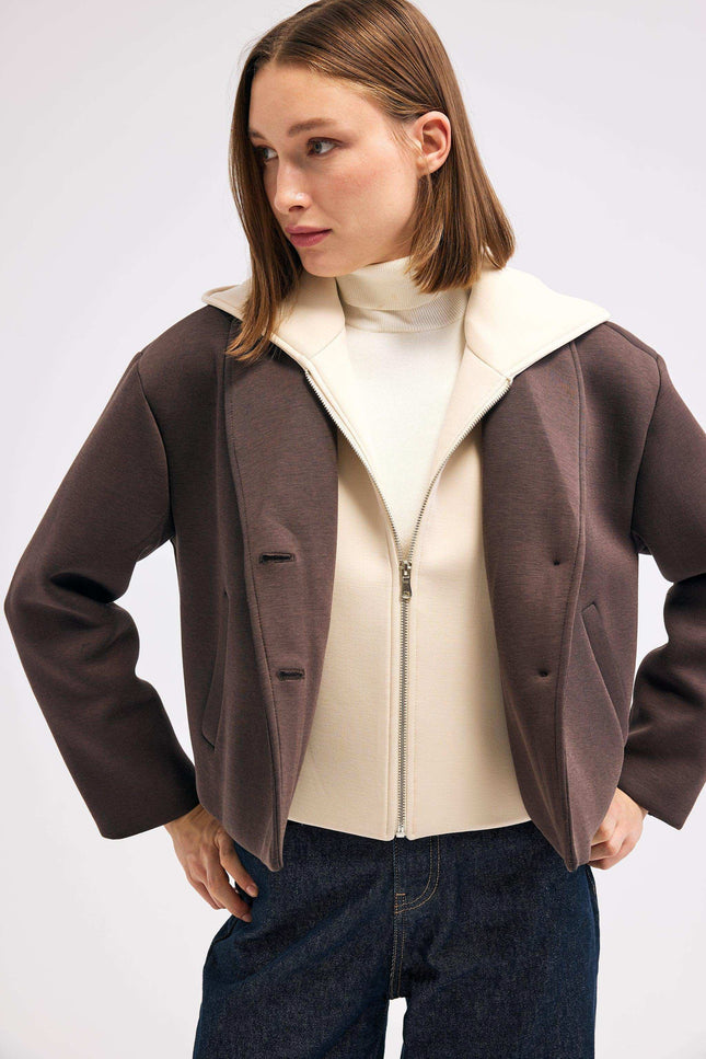 Kahverengi Kapüşonlu Ceket