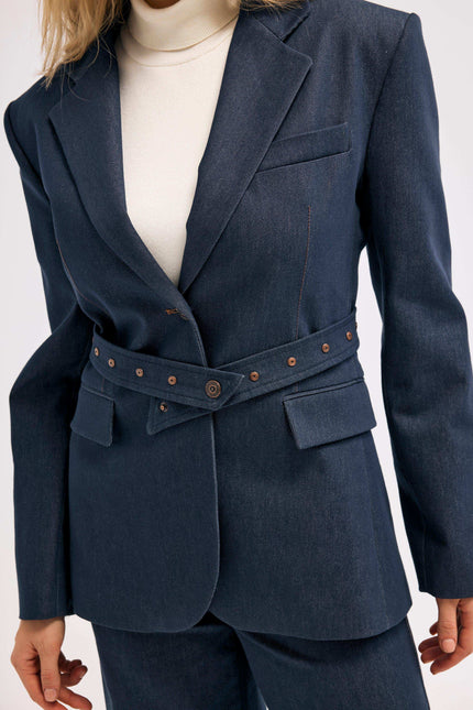 Lacivert Kemerli Blazer Ceket