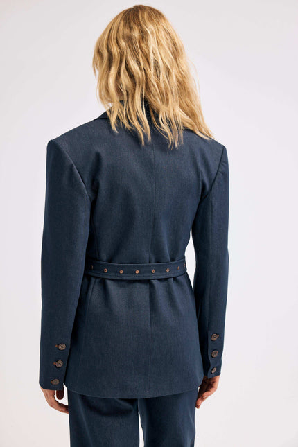 Lacivert Kemerli Blazer Ceket