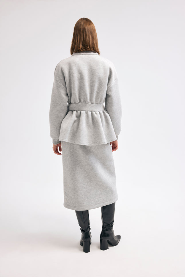 Gri Volanlı ve Fermuarlı Sweatshirt